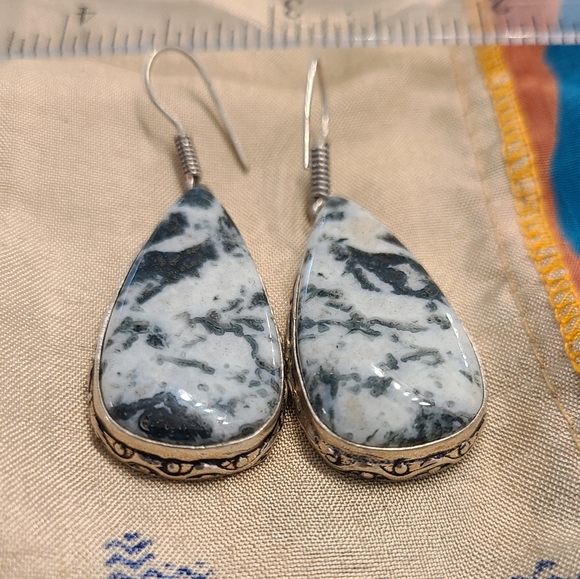 Jasper teardrop dangle earrings Sterling silver plated - Picture 2 of 6